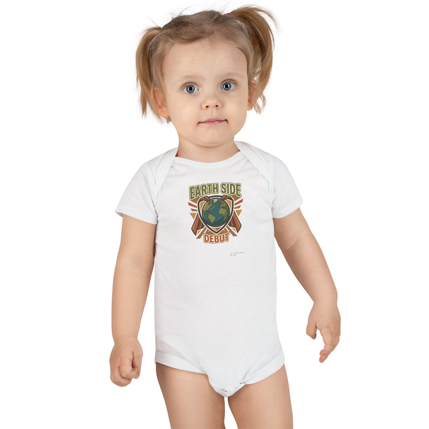 Organic Baby Onesie – "Earth Side Debut" Retro Earth Graphic