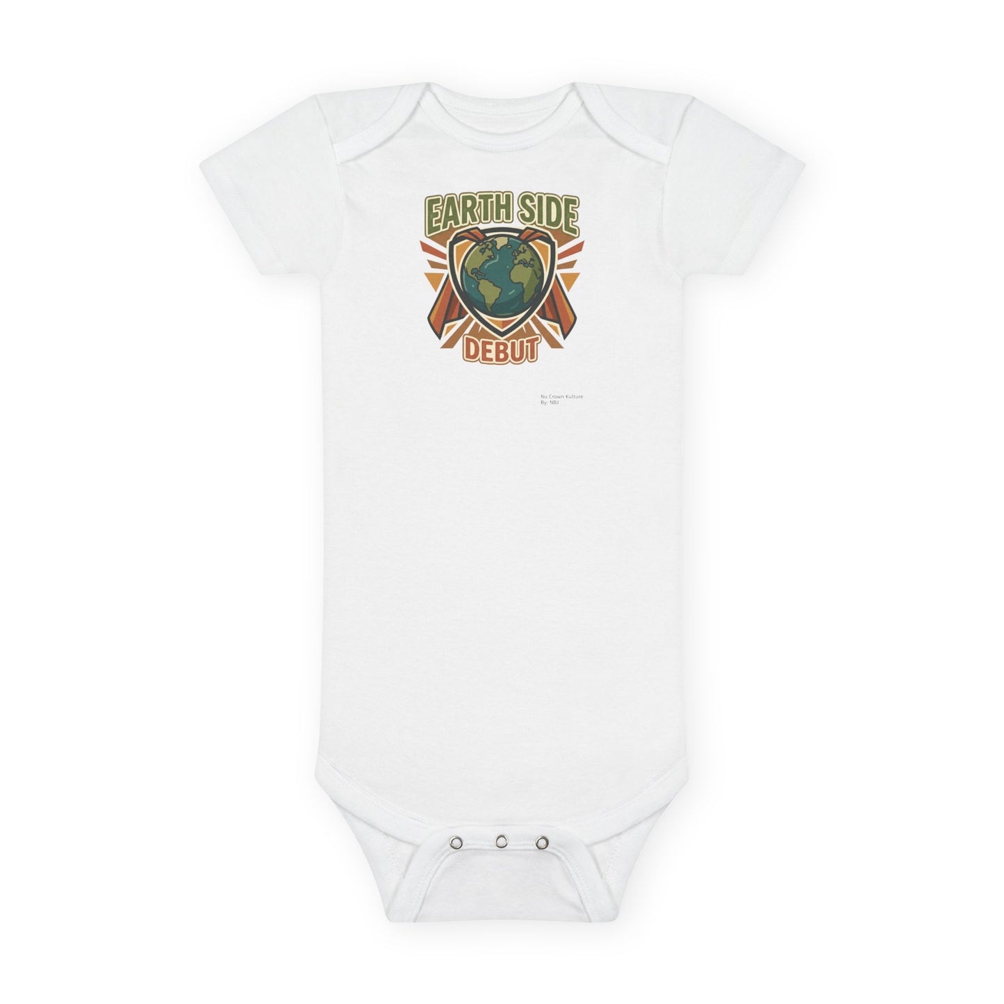 Organic Baby Onesie – "Earth Side Debut" Retro Earth Graphic