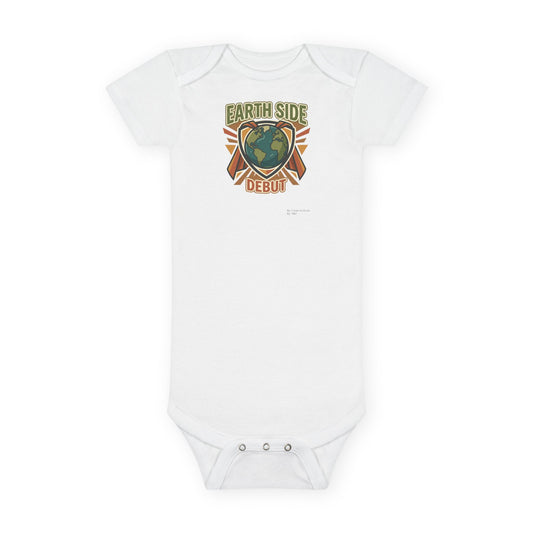 Organic Baby Onesie – "Earth Side Debut" Retro Earth Graphic